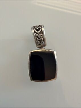 Sterling Silver Black Onyx Pendant with Heart Detail Bail